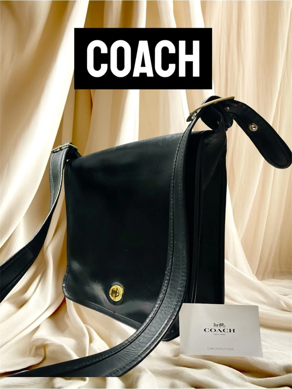 Rare Vintage COACH Black soft Leather Crossbody Shoulder Bag - COACH message Bag